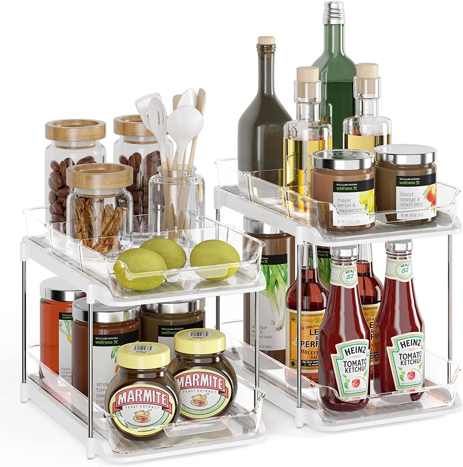 2 Pack Set under Sink Organizers and Storage, 2 Tier Sliding Bathroom Sink Organizer