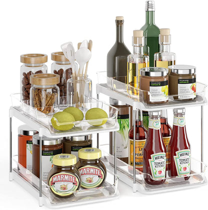 2 Pack Set under Sink Organizers and Storage, 2 Tier Sliding Bathroom Sink Organizer