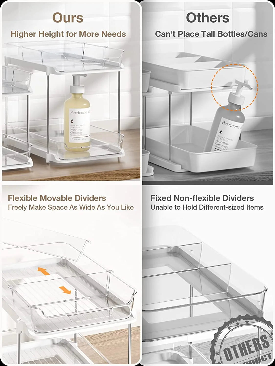 2 Pack Set under Sink Organizers and Storage, 2 Tier Sliding Bathroom Sink Organizer