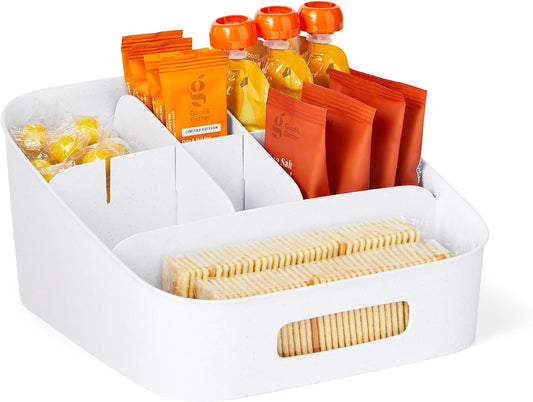 Adjustable Snack Bin - BPA-Free Divided Storage Basket for Organized Kitchen Pantry - Speckled White