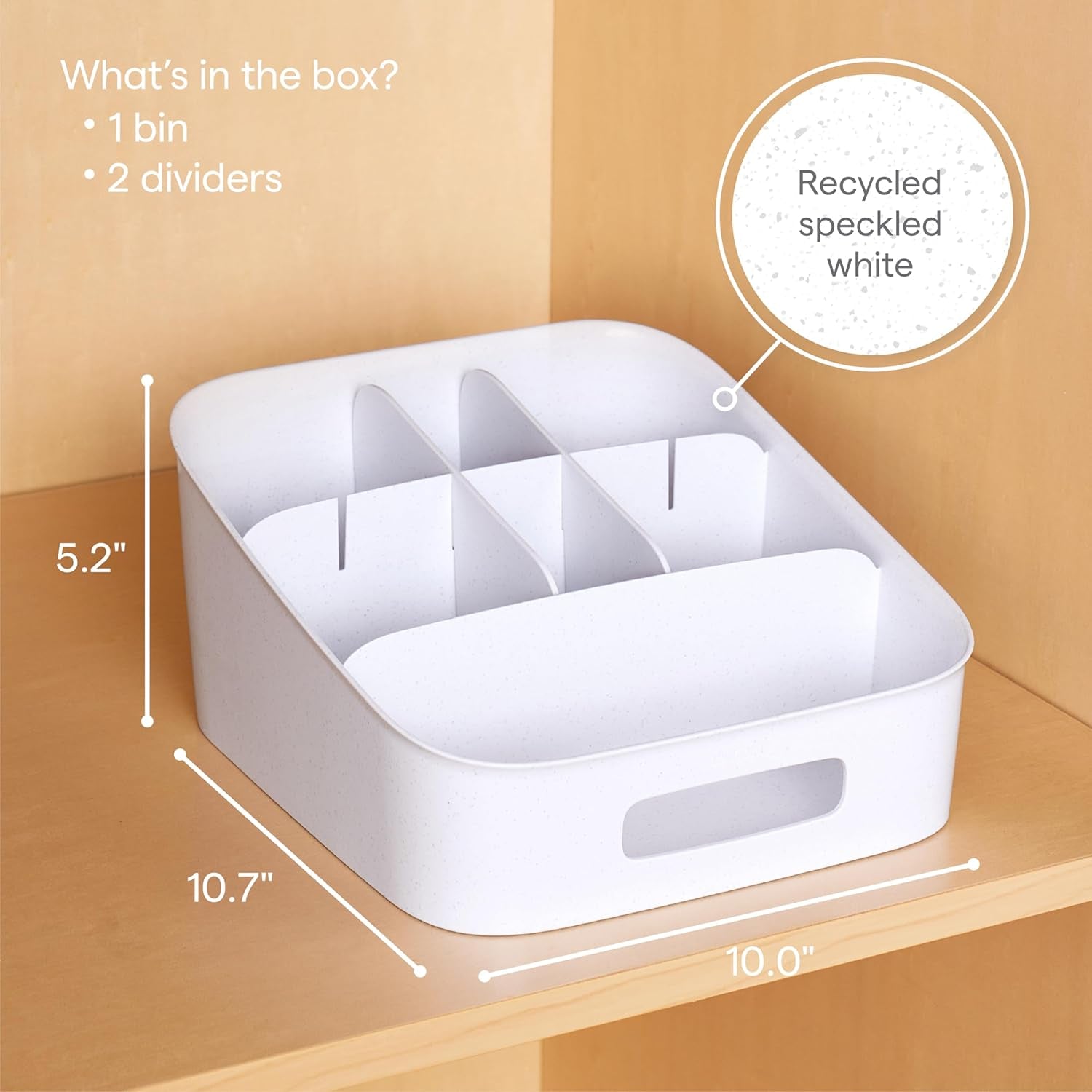 Adjustable Snack Bin - BPA-Free Divided Storage Basket for Organized Kitchen Pantry - Speckled White