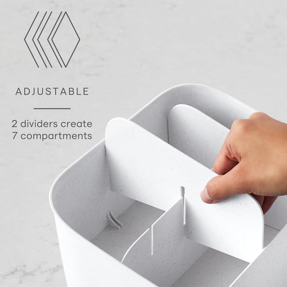 Adjustable Snack Bin - BPA-Free Divided Storage Basket for Organized Kitchen Pantry - Speckled White